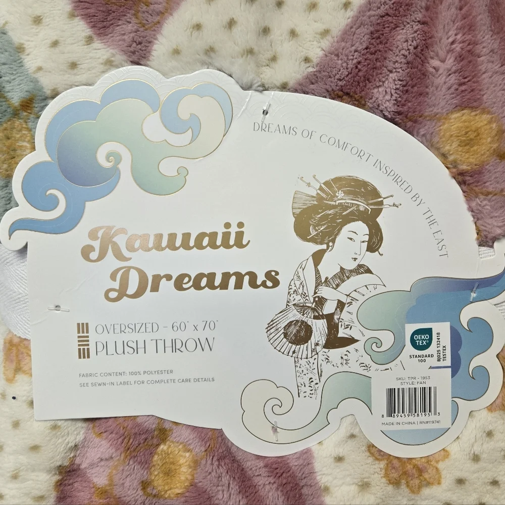Kawaii Dreams Fan Oversized Plush Throw Blanket Pink Cream